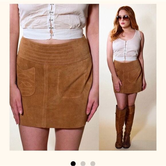Free People Vintage 1970's Classic Light Brown Suede Hi-waisted Mini Skirt Sz 4 - Picture 3 of 10